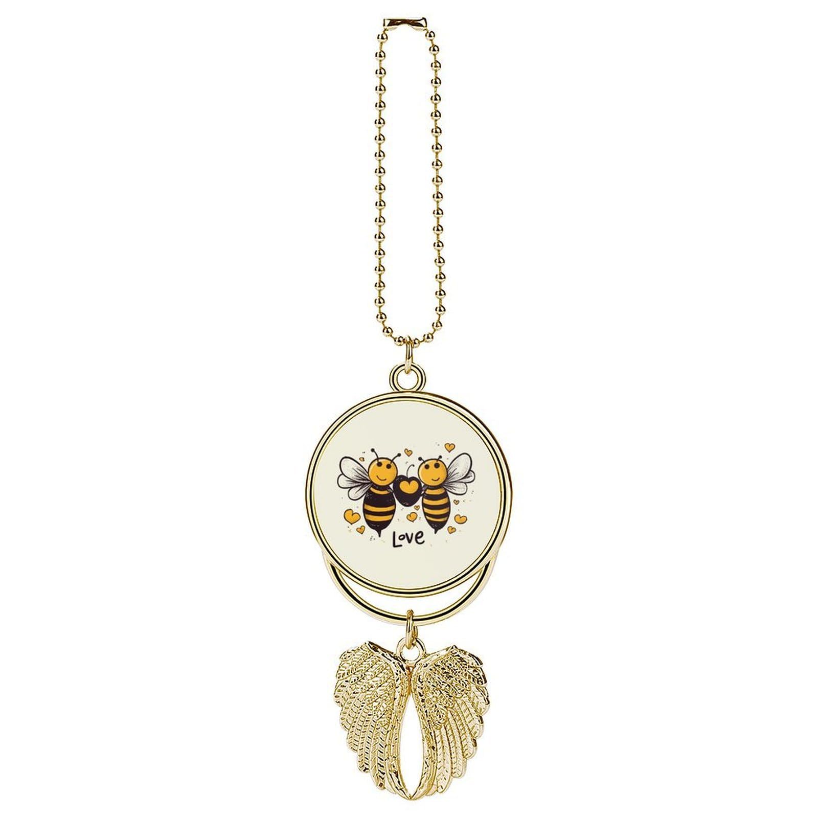 Bee Love Honey Car Pendant Rear View Mirror Hanging Ornament Auto Metal Charm for Aesthetic Interior Decor. Lucky Car Accessories Cute Funny Hanging Decor for Car Truck