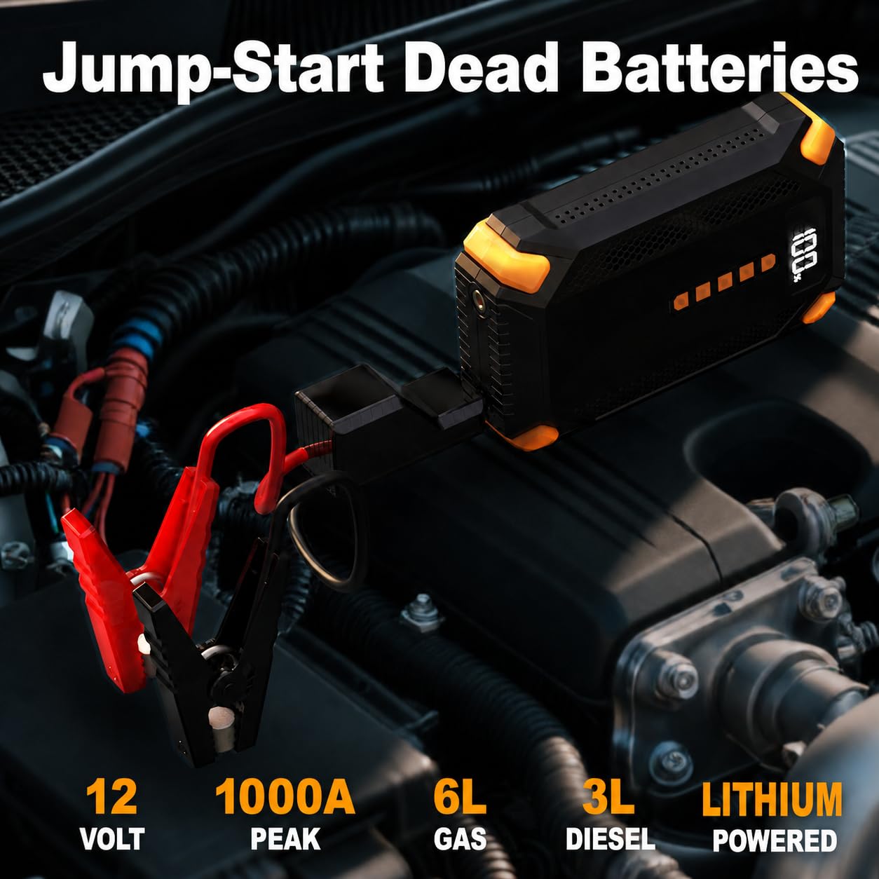 Arrancador con compresor de aire, arrancador de batería portátil, inflador de neumáticos de 150 PSI, caja de salto de 12 V, linterna LED, pantalla LCD para motores de gas de 9 L y diésel de 8 L