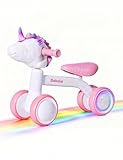 BABELIO Baby Balance Bike for 1 Year Old Girl Toy Gifts,12-24 Months Toddler Balance Bike, Unicorn Shape, Colorful Lighting Wheels, First Birthday Gifts for 1 Year Old Girl,Pink