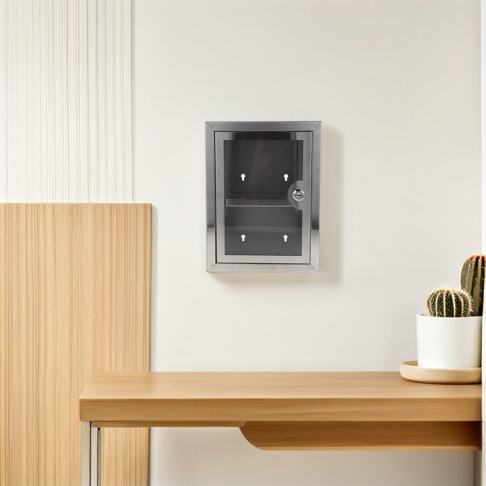 jojofuny Edelstahl Wandaufbewahrungsbox mit Schloss und Transparenter Tür Doppelwandig Stabile Wandmontage für Medikamente und Wertsachen im Schlafzimmer oder Büro