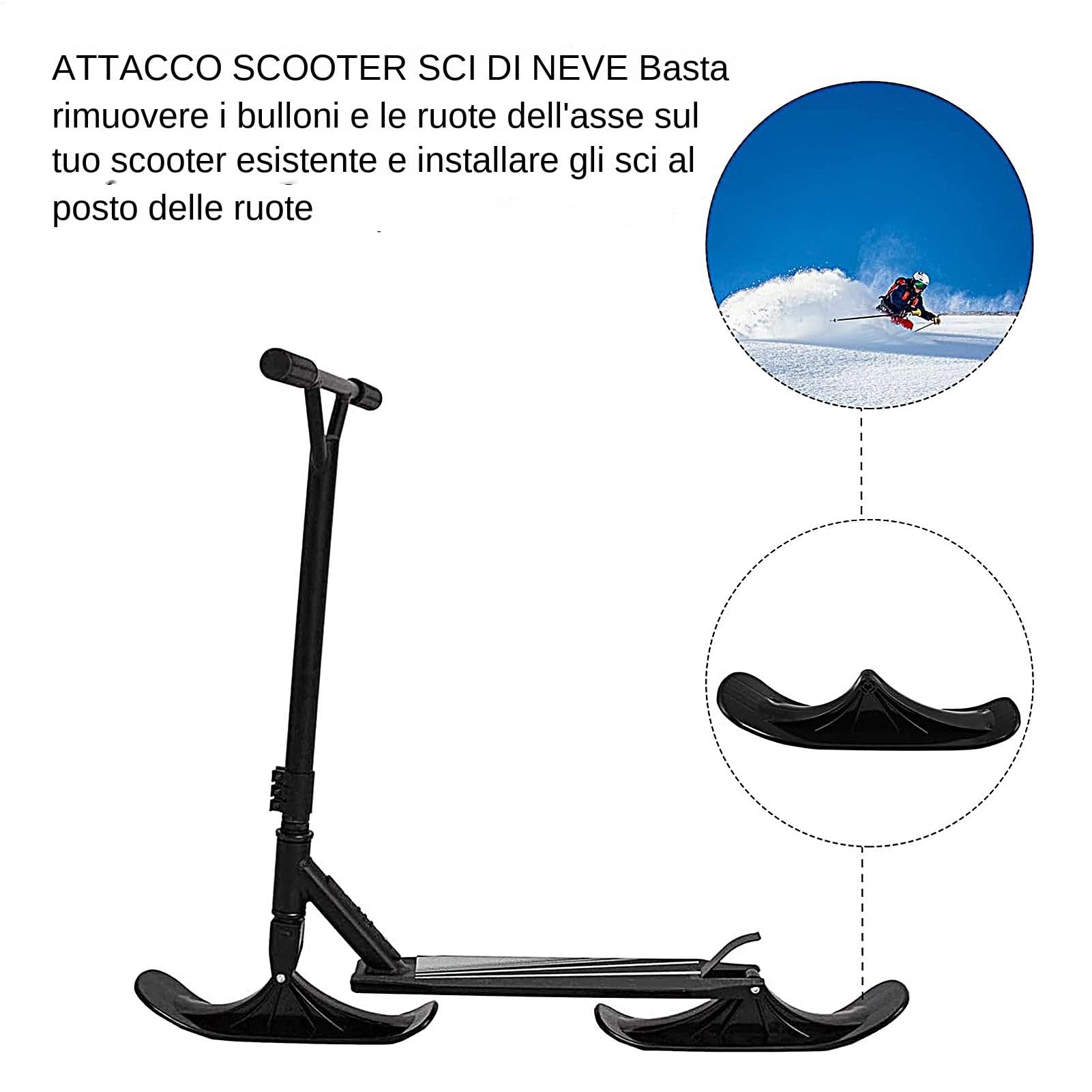 2X Monopattino da Sci per Slitta da Neve, per Slitta da Neve per Bicicletta da Esterno Invernale per Bambini e Pattini da Sci, Parti di Ricambio del Kit di Conversione per Scooter da Sabbia