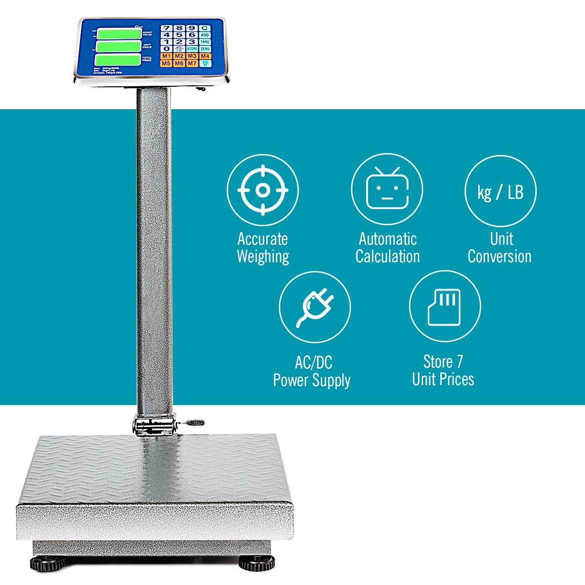 MEDIMALL Báscula electrónica plegable de 660 libras, báscula digital informática con pantalla LCD, fuente de alimentación CA/CC y LB/KG conmutable, báscula de plataforma de piso grande para pesar