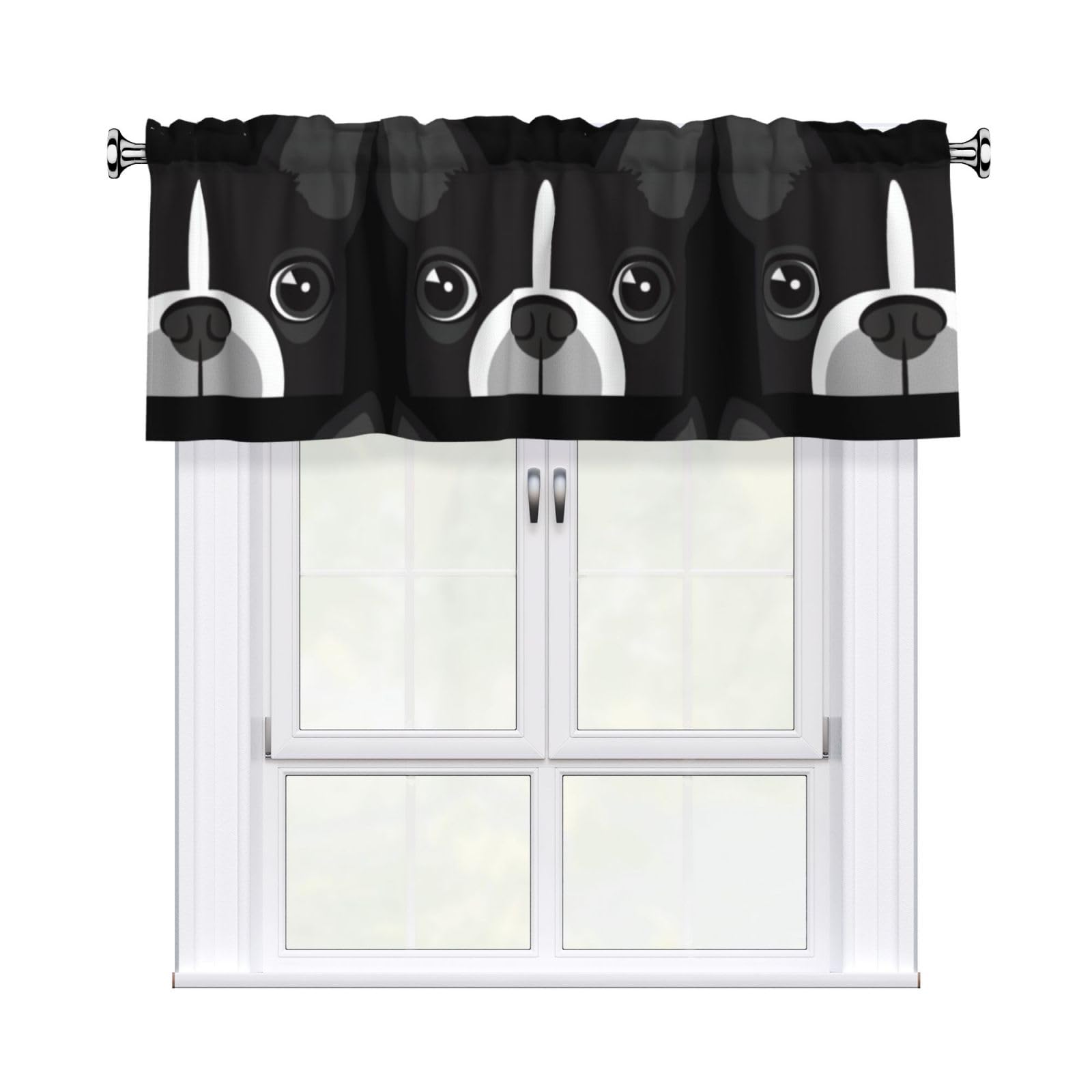 WHJSHOP Dog Prints Curtain Valance 54x18in - Peach Skin Kitchen Window Layer, Filtered Light & Quick-Install Rod Pocket Cover