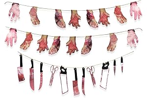 ZeeDix 3 Set Bloody Party Banner - Halloween Fake Hands Feet Banners
