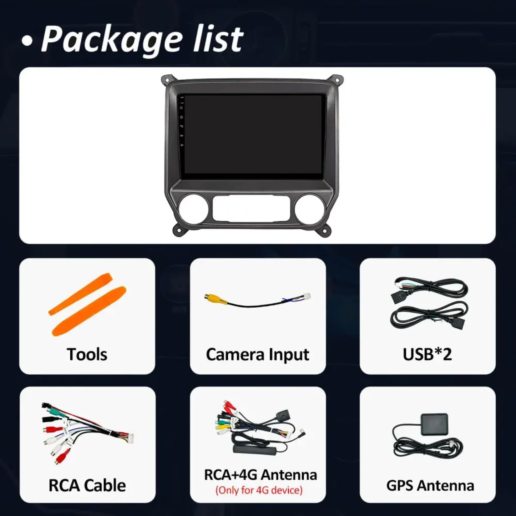 Radio samochodowe Android 15 Double Din dla Chevrolet Silverado 3 GMTK2 2014-2018, bezprzewodowy CarPlay Android Auto Bluetooth GPS Navi WiFi FM RDS Kamera cofania,4 Core Wifi 2G+32G