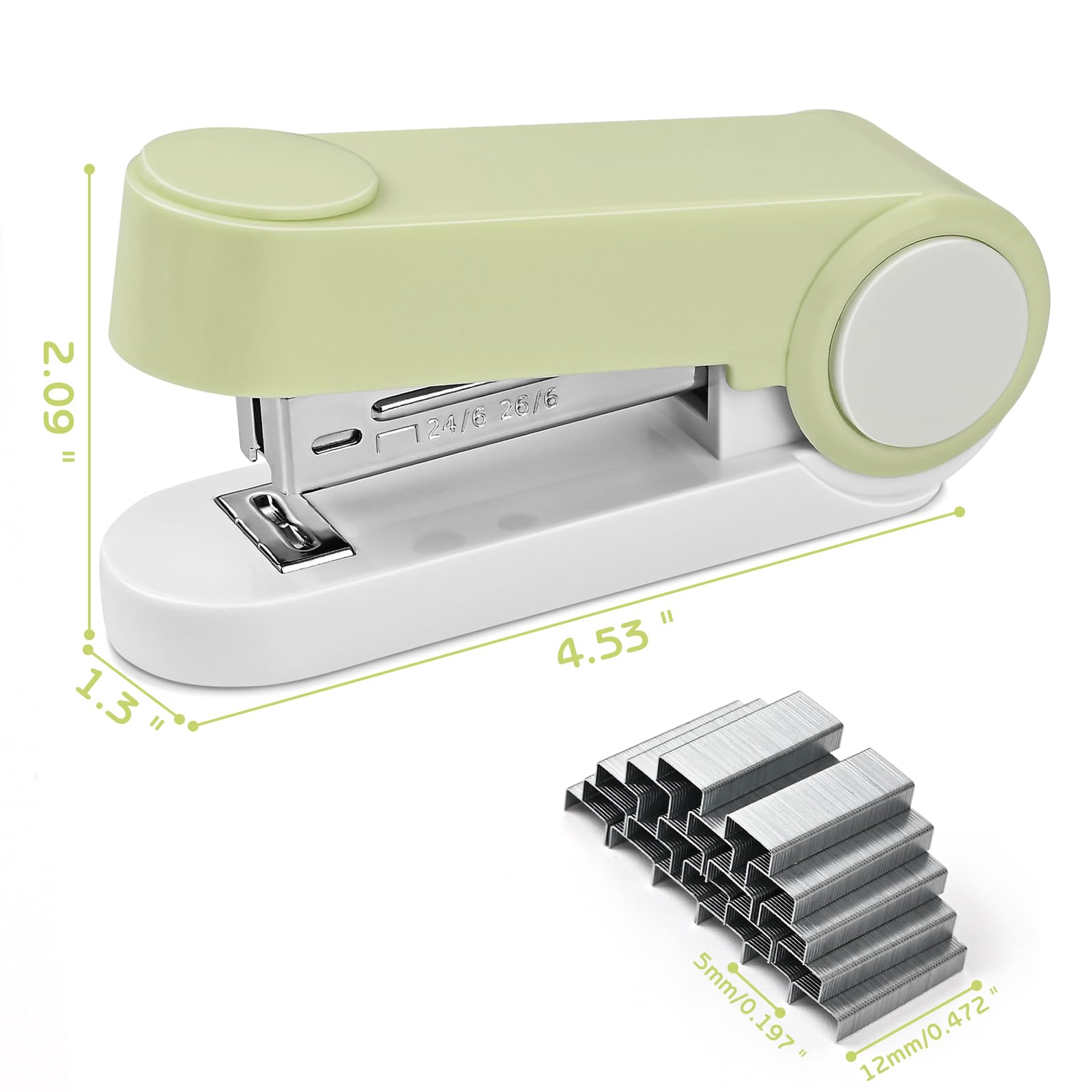 Bonita grapadora con 1000 grapas, grapadoras para escritorio, sin atascos, capacidad de 20 hojas, grapadoras de metal de escritorio para suministros escolares de oficina (verde)