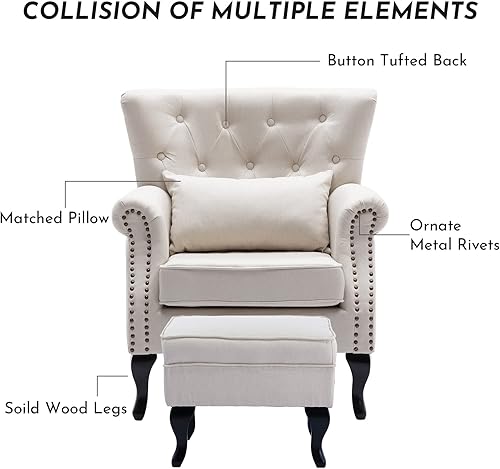 Miniatura 36 de Sillas de lectura Accent Midcentury - Sofá esquinero moderno y cómodo con respaldo copetudo para sala de estar, dormitorio, sala de recepción,