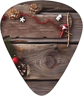 Christmas Old Wooden Board Guitar Picks 12 Pack Bass Picks with Organizer Box Guitar Plectrum Includes Thin Medium Heavy Guitar Picks Ukulele Picks for Bass Acoustic Electric Guitars