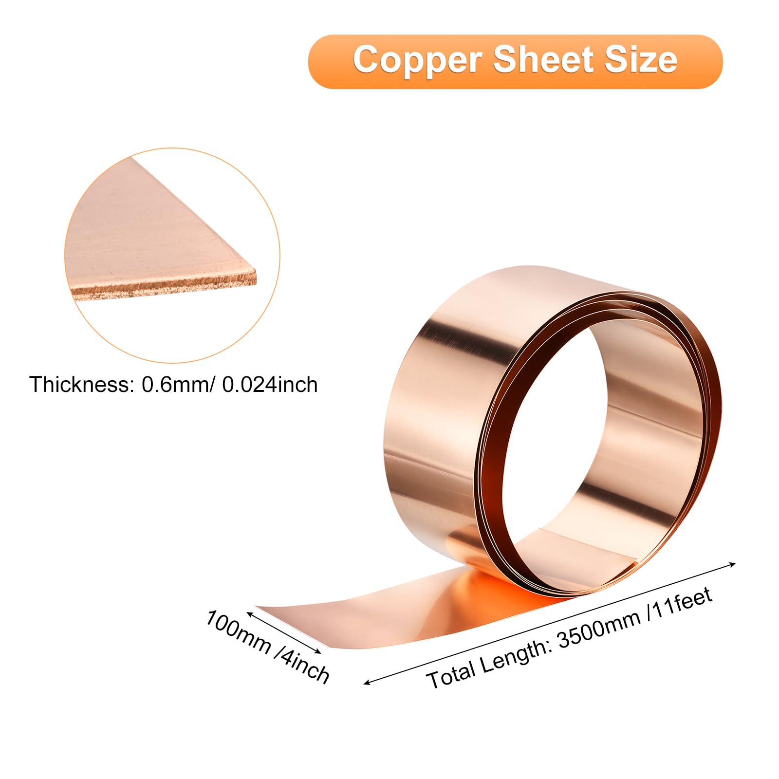 uxcell Copper Sheet Roll 3500mm x 100mm x 0.6mm - Image 2