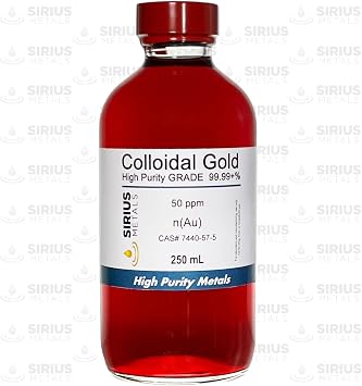 True Colloidal Gold 50 ppm - 99.99+% Purity - 250 mL (8.45 Fl Oz) in Clear Glass Bottle - Made in USA