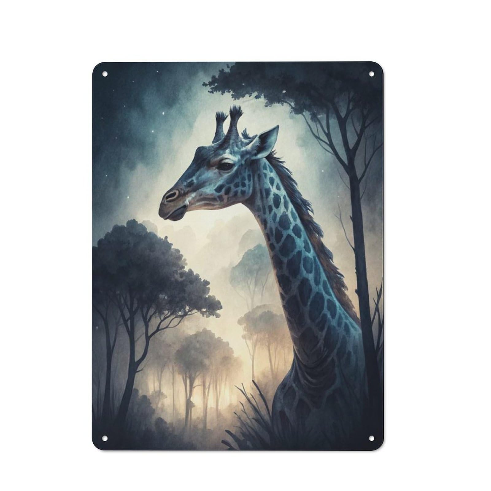 Junmoney Style-14 Tin Sign With Giraffe In A Misty Forest Design 40X30cm, Understated Studio Wall Plaque For Hobby Room, Office, Lounge Or Living Room