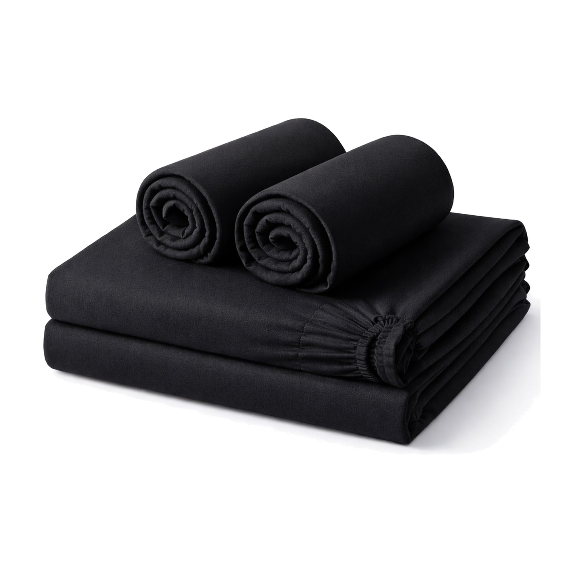 Amour Calin 4 Piece Bed Sheet Set - Easy Care Soft Brushed Microfibre Fabric - Flat Sheet, Fitted Sheet with Pair of Pillowcases - Shrinkage and Fade Resistant (Black, Single) — image 1