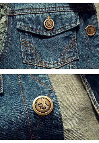 Jade Hare Men's Casual Button Up Loose Denim Vest Sleeveless Ripped Jean Waistcoat Jacket Motorcycle (As1, Alpha, L, Regular, Regular, Dark Blue) #TOP2