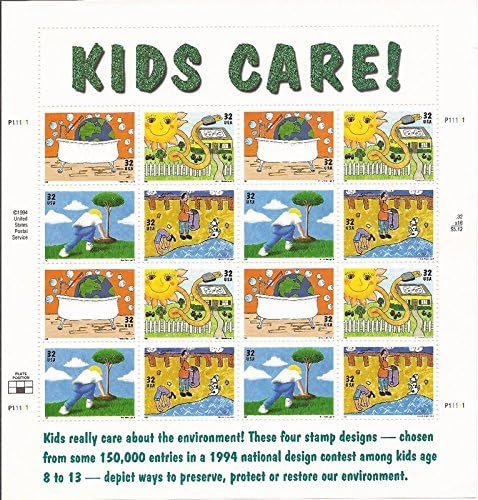 Kids Care - Earth Day Full Sheet of Sixteen 32 Cent Stamps Scott 2951-54 by USPS