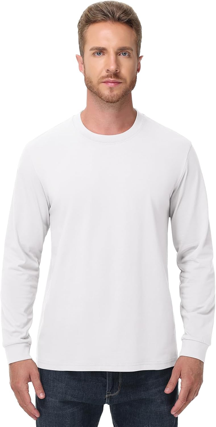 KEEPSHOWING Men's Heavy Weight Long Sleeve T Shirt Crew Neck Cotton Shirts Mens Thick Comfort Solid Tee Shirt - Image 2