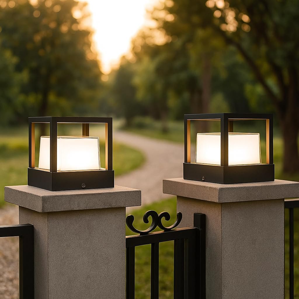 Weldecor Waterproof LED Gate Pillar Light for Outdoor | Stylish Decorative Lamp for Main Gate, Boundary Wall, Balcony, Terrace | Warm White, Modern Finish, Energy Efficient – 2 Pcs (Style7)