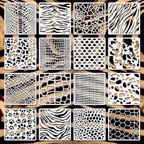 XYQHOAC 16PCS Animal Print Stencils - 6inch Reusable Layering Stencils for Painting on Wood, Canvas, Paper & Crafts (Zebra, Leopard, Honeycomb)