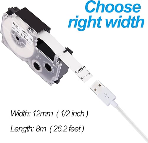Miniatura 3 de Hehua XR-12WE XR12WE XR-12WE2S Cinta de etiquetas IT de 0.472 in compatible con Casio KL-100 Cinta de etiquetas negra sobre blanca para Casio Label