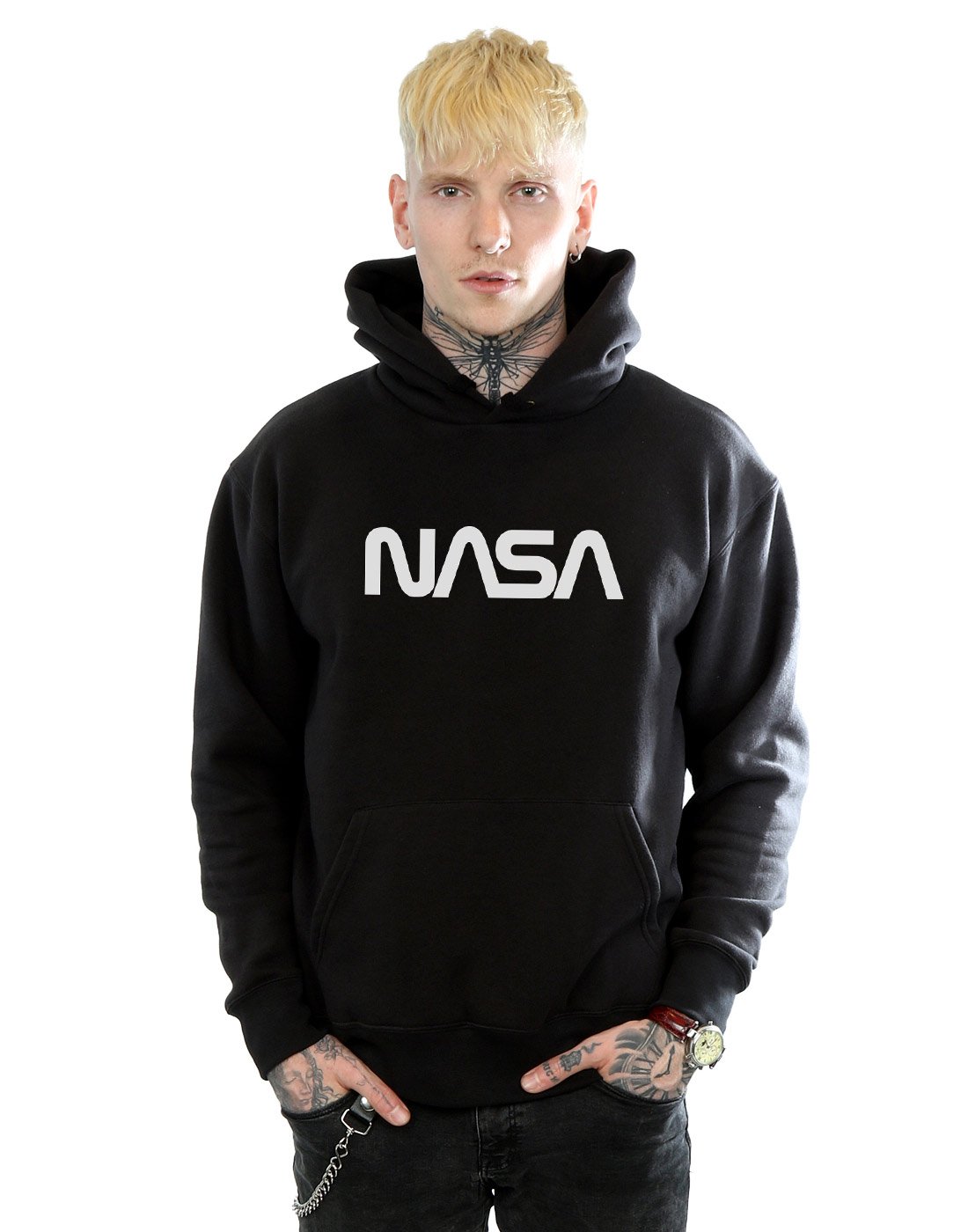 Absolute Cult Men's Black Nasa Modern Logo Hoodie Medium