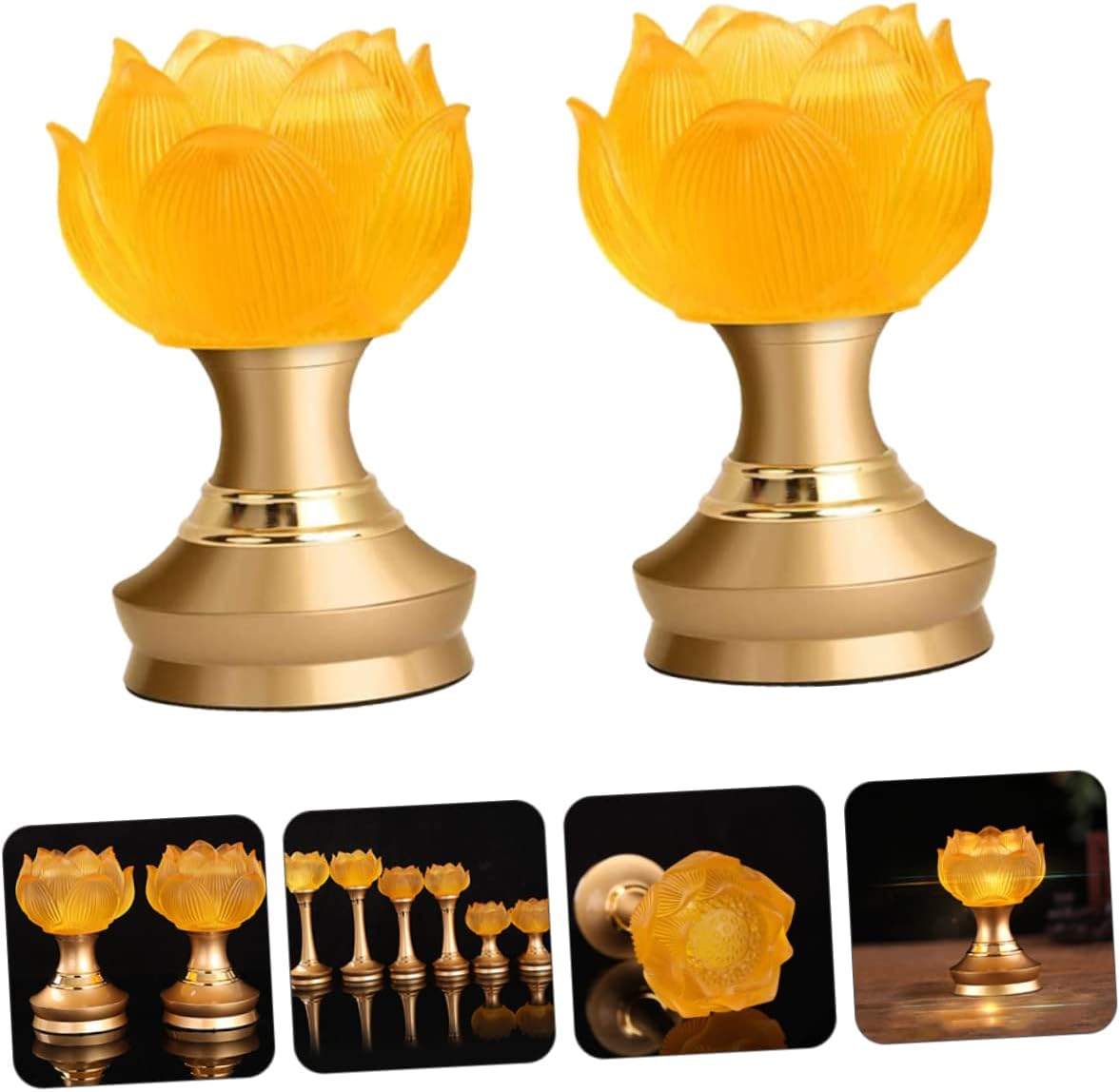 Gadpiparty 2Pcs Lotus Design Lamp Lotus Shaped Ornament for Home Temple Decoration Non Electric for Meditation and Worship