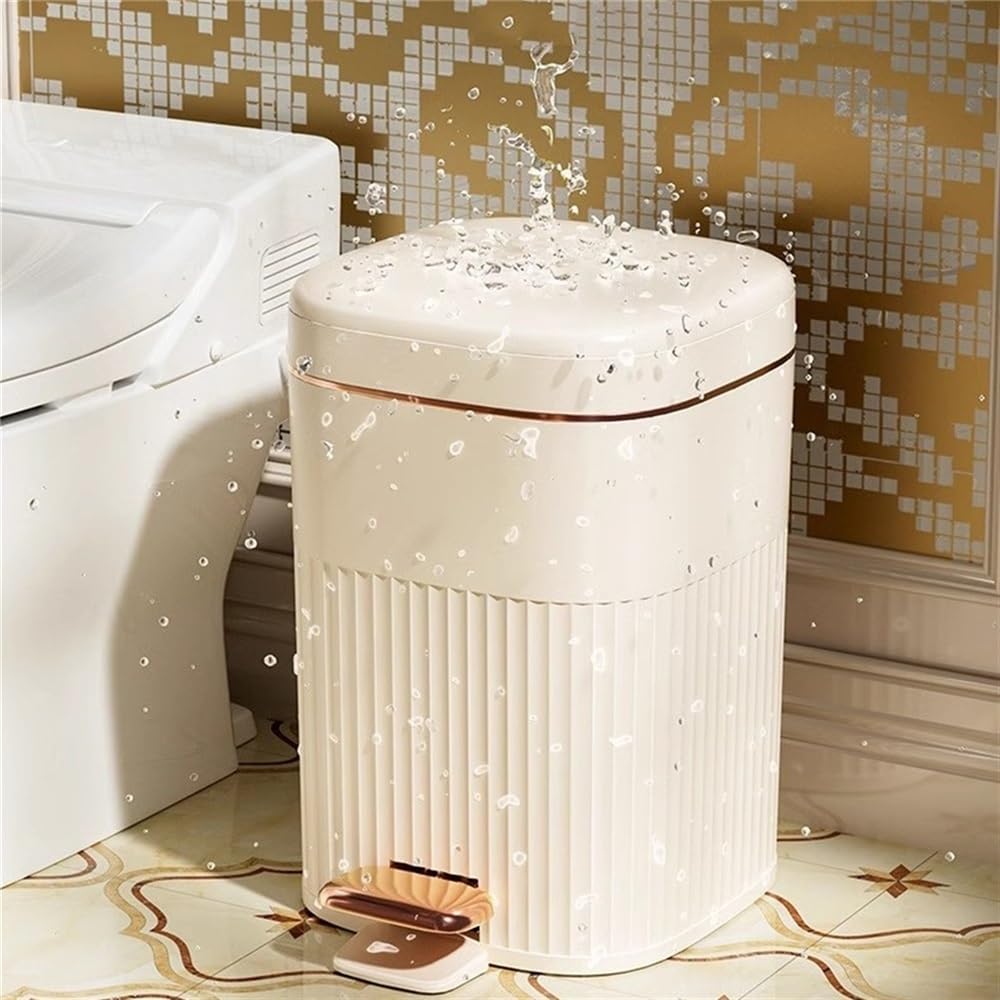 Waste Paper Basket kosz na śmieci 8/10/15 l z pokrywką Soft-Close, kosz na śmieci w stylu retro, z tworzywa sztucznego, z pierścieniem dociskowym, do salonu, sypialni i łazienki (kolor