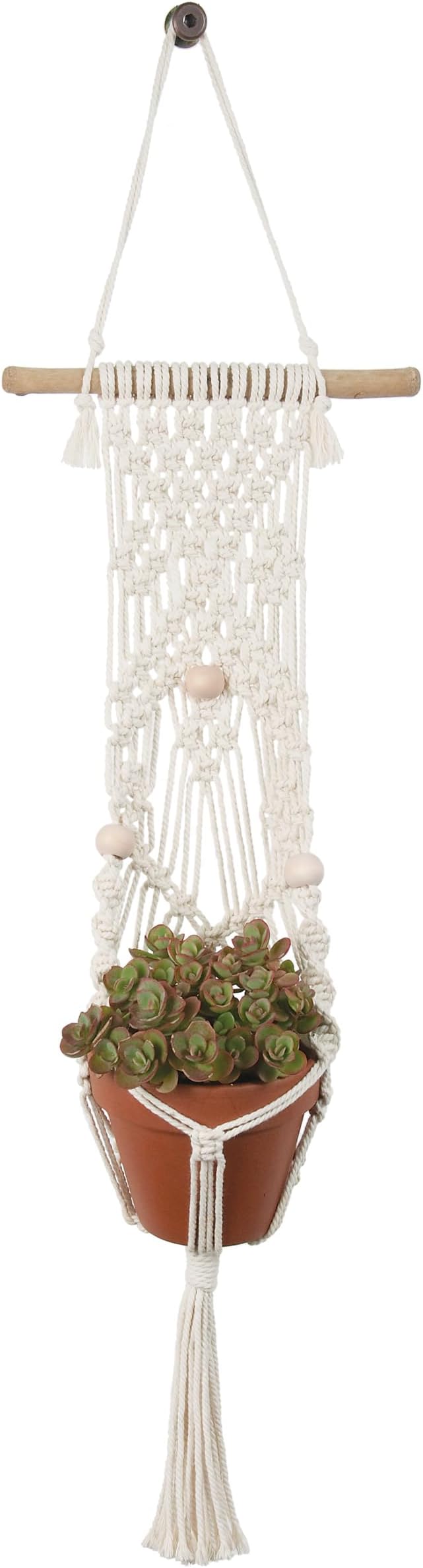 SOLID OAK MACRAME PLNT HNGR KT 3 BEADS