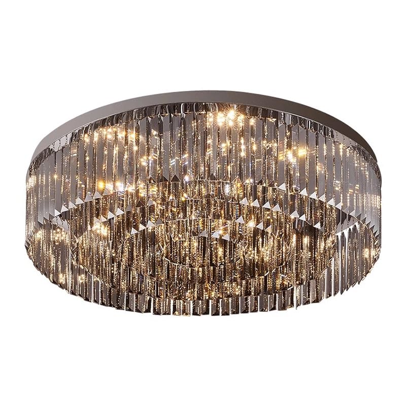 Plafonnier salon et restaurant en cristal gris européen luminaire rond 3 couleurs E14