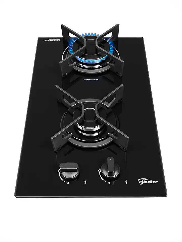 FISCHER COOKTOP À GÁS 2 BOCAS FIT LINE TREMPE IRON MESA VIDRO PRETO BIVOLT 36305-102669