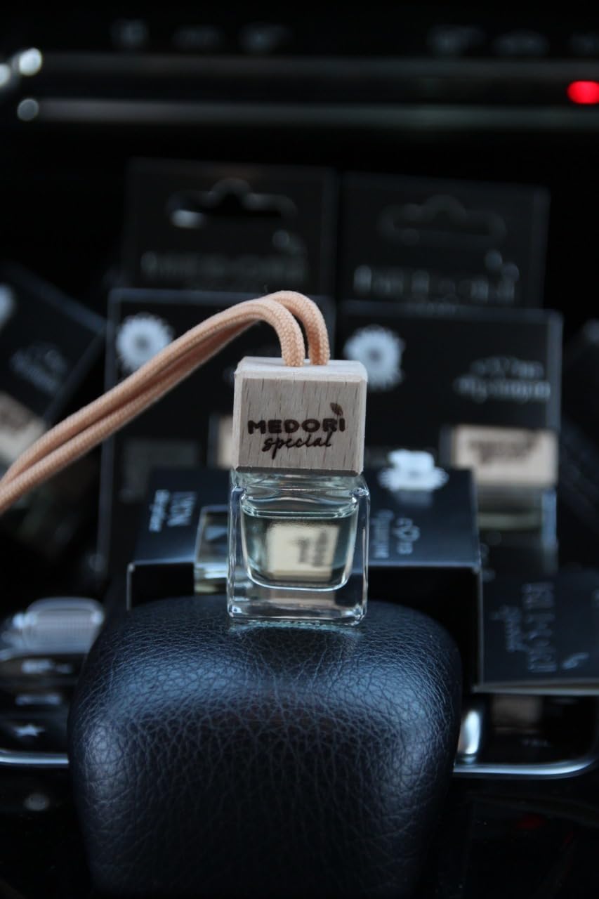 Medori Luxury liquid hanging Car air freshener in a cardboard package with a Fragrance With an exotic and enchanting Aroma scent tester Courchevel analogous to La vie es belle made in France 6ml