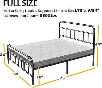 BOSRII Full Size Bed Frame with Headboard and Footboard, 18 Inches High, 3500 Pounds Heavy Duty Metal Slats Support for Mattress, No Box Spring Needed, Noise-Free, Black