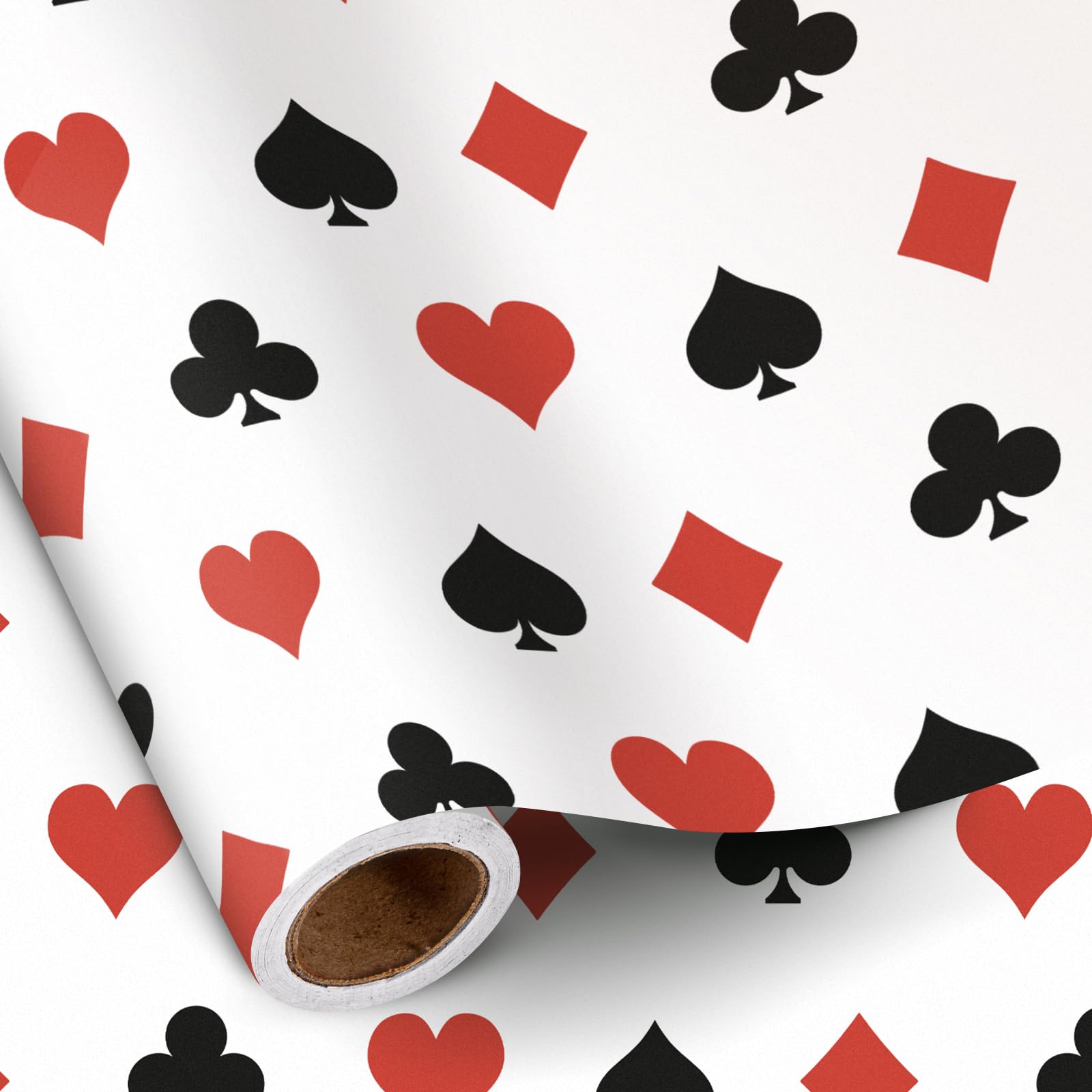 RUSPEPA Poker Wrapping Paper Roll, Mini Roll, Red Black Playing Card Suit Design, Funny Gamble Gift Wrap Paper Perfect for Casino-Themed Party, Poker