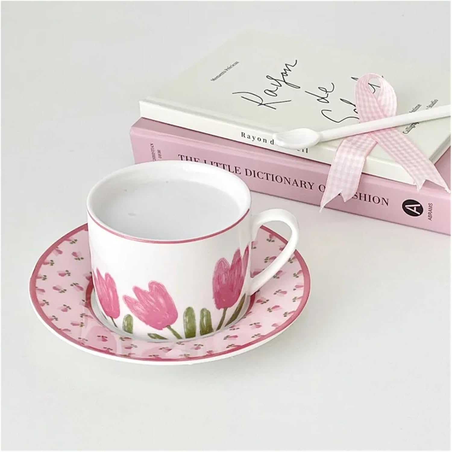 Cup And Saucer Set Pink Tulip Ceramic Coffee Cup Saucer Set Ins Afternoon Tea For Kitchen Cafe