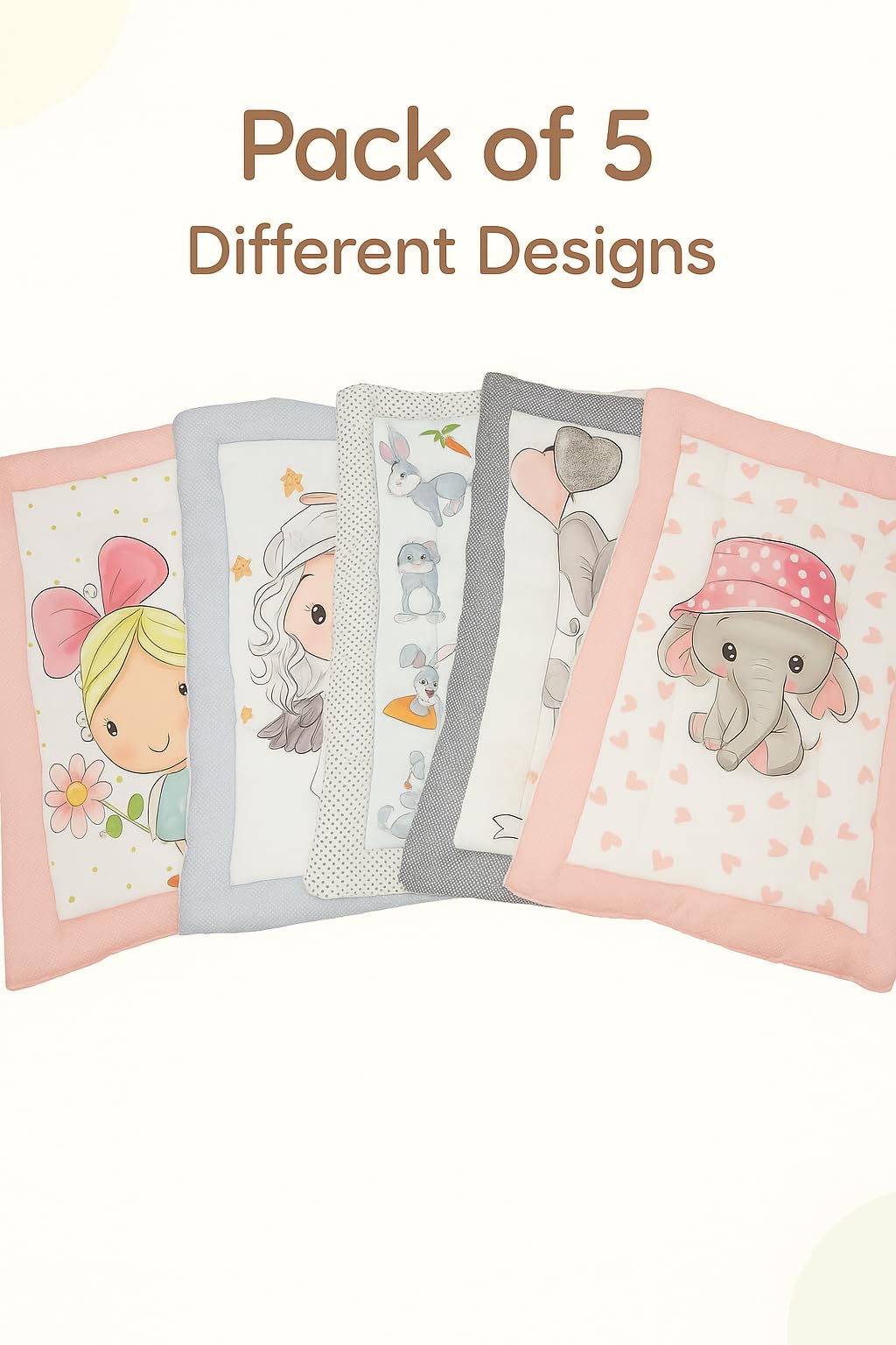 CUDDLE WEAVE New Born Baby Godadi Pack of 5 Combo Set Soft Cotton godi| Godari | Baby Bed | Crib Sheet | Cartoon Mat Baby Godadi | Bedding Set |Multicolor(Set of 5) - Image 2 thumbnail
