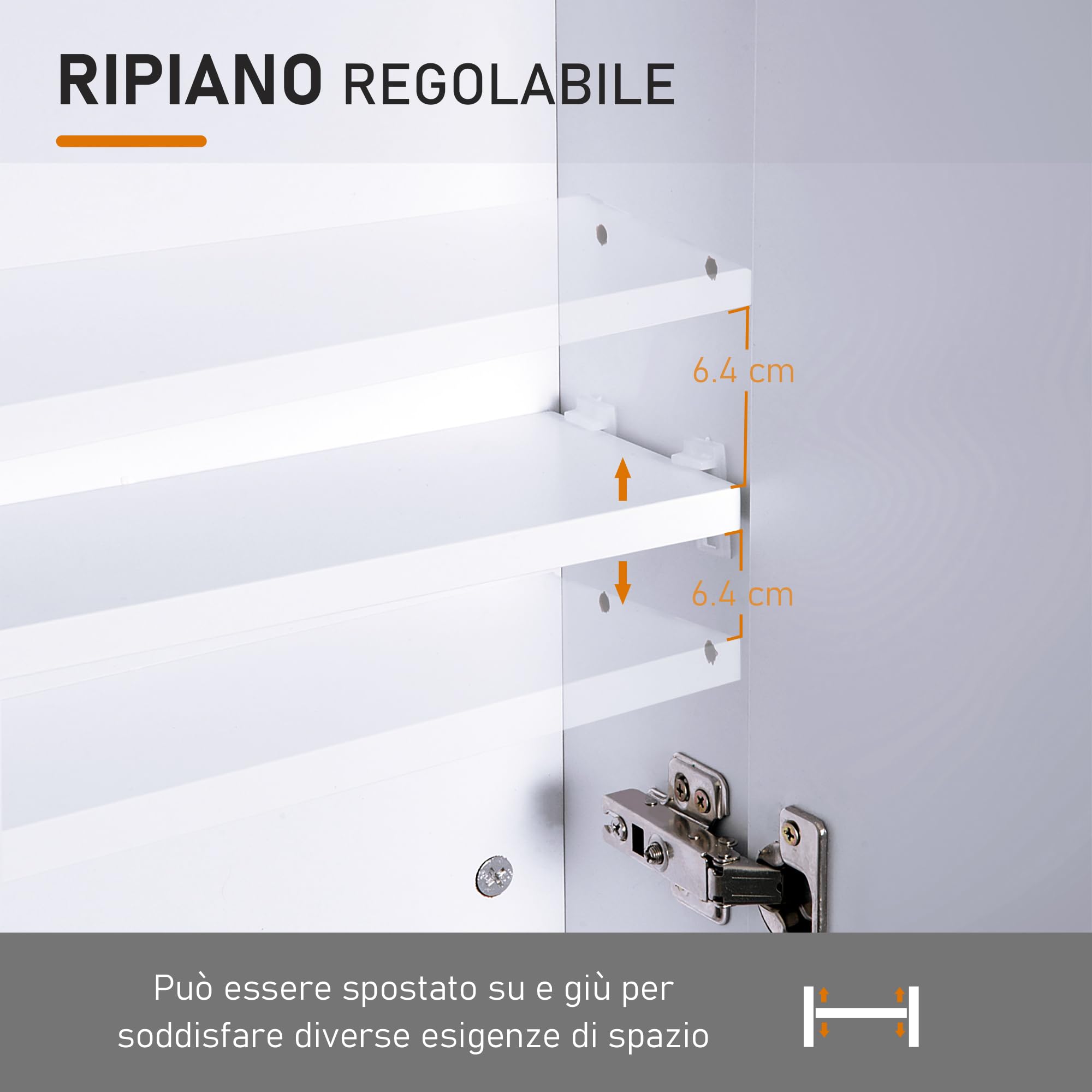 HOMCOM Armadietto Pensile da Bagno Due Ante con Specchiera e 2 Ripiani Interni, Mobiletto Bagno con Specchio e Soft Close in MDF, 60x15x75 cm, Bianco