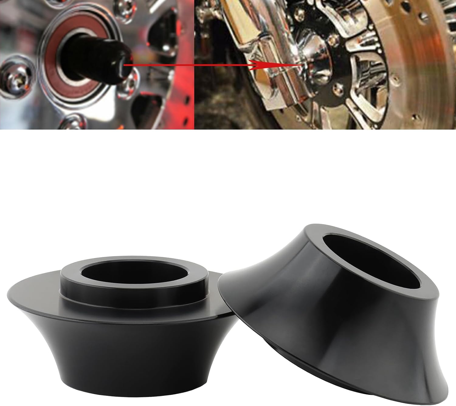 1" 25mm Front Tapered Axle Wheel Spacers Aluminum fit for Harley Touring Road Glide Electra Glide Street Glide Road King Ultra Classic without ABS Brakes 2008-2024 (Black)