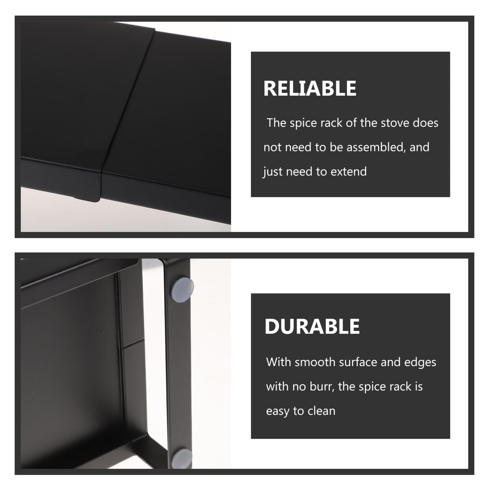 Estante de Especias de Hierro Extensible para Cocina, Negro