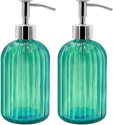 Miniatura 14 de Paquete de 2 dispensadores de jabón de vidrio con bomba, dispensador de jabón líquido de 13.5 fl oz para lavar líquido, champú y loción, dispensador