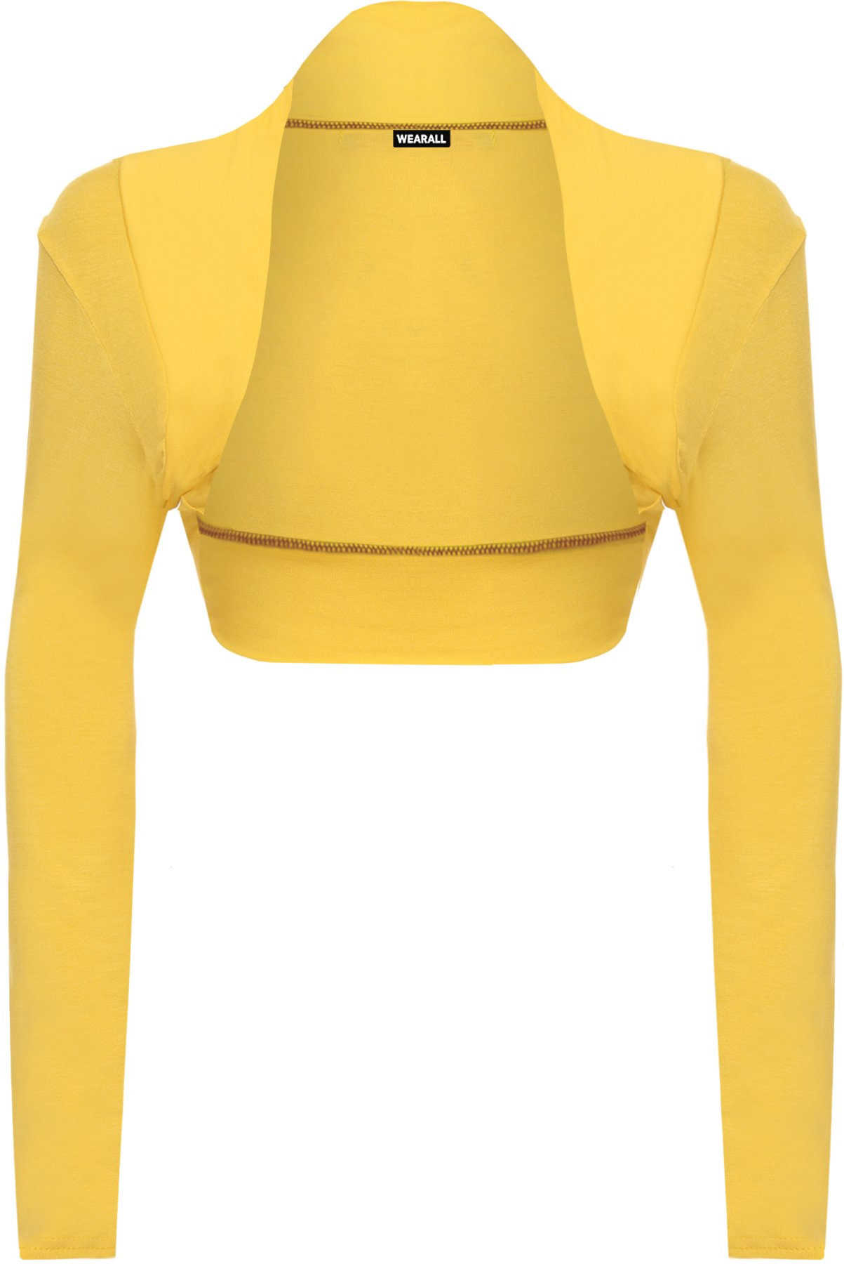 Wearall Women's Yellow Plus Size Plain Long Sleeve Cropped Shrug Bolero Cardigan Top - 16/18