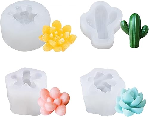 Woohome 4 PCS Succulent Silicone Mold Succulent Fondant Mold 3D Plants Mould for Making Cake, Chocolate, Handmade Candle, Fondant