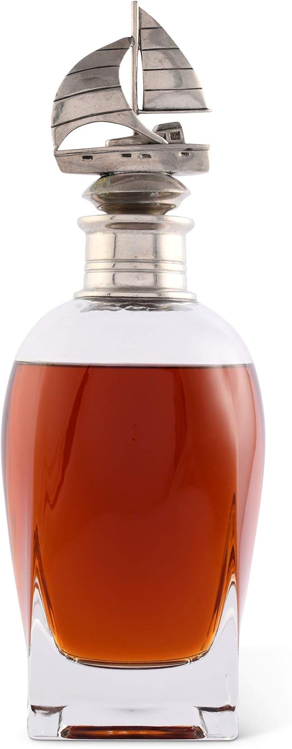 Vagabond House Sail Boat Whiskey Liquor Decanters for Alcohol, Rum, Bourbon, Scotch, Wine Decanter Hand Blown Italian Glass Perfect for Wedding and Housewarming Gifts 11 inch Tall 650 ml