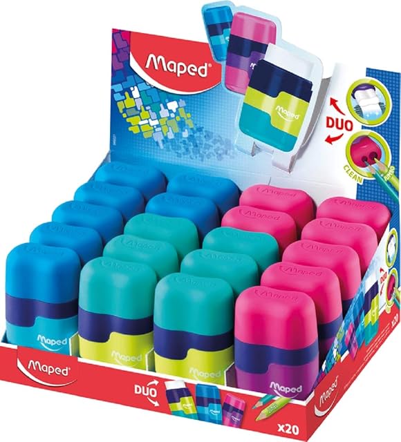 Maped Connect kolorowa podwójna gumka i temperówka do ołówków (pudełko 24 w różnych kolorach)