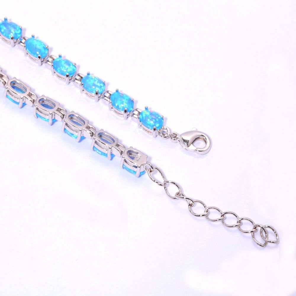 CiNily Opal Tennis Bracelet for Women 14K White Gold Plated Adjustable Oval Shape Gemstone Bracelet Opal Jewelry - Image 6