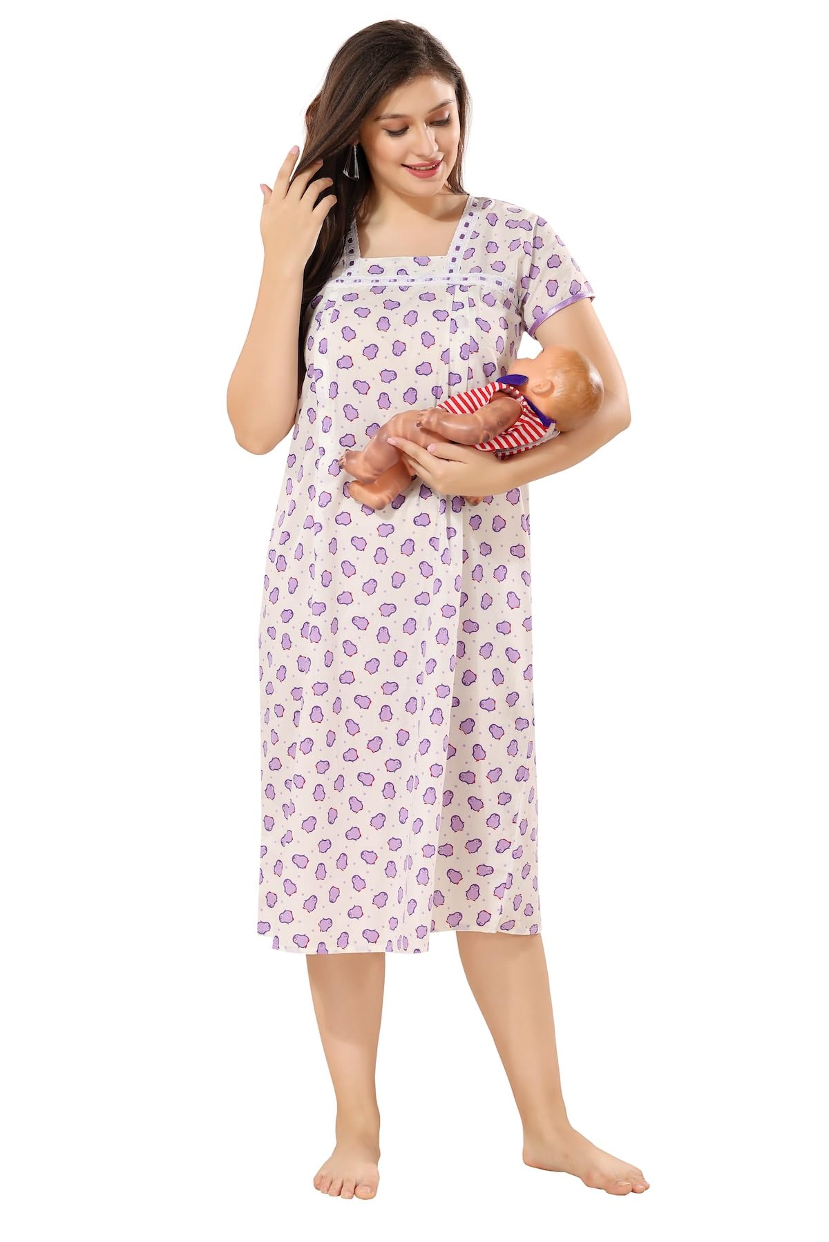 piu Women's Premium Cotton Feeding/Maternity Nighty-picture-11