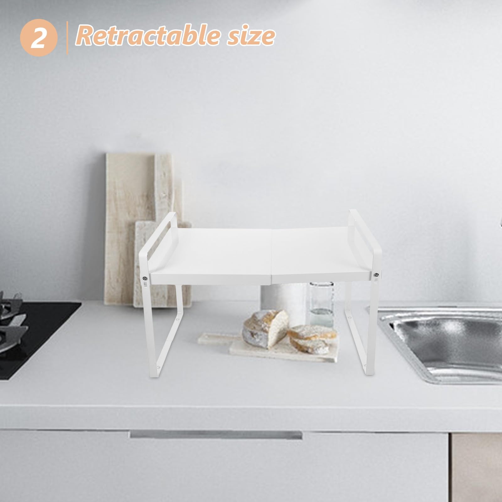 Uonlytech Organizer per Ripiani Armadietti e Scaffale Espandibile in Plastica Bianca, Ripiano Regolabile 24-41 CM, Mensola per Cucina, Bagno e Dispensa