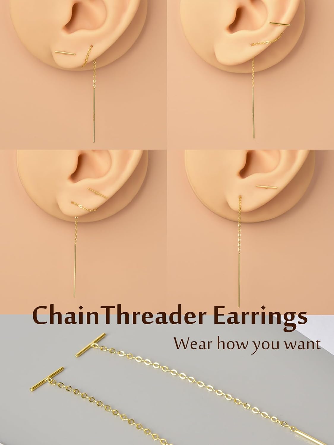 Chain Threader Earrings Silver Cute Minimalist 75mm Long Chain Link Dangling Bar Neadle and Thread Pull Through Earrings - Image 5