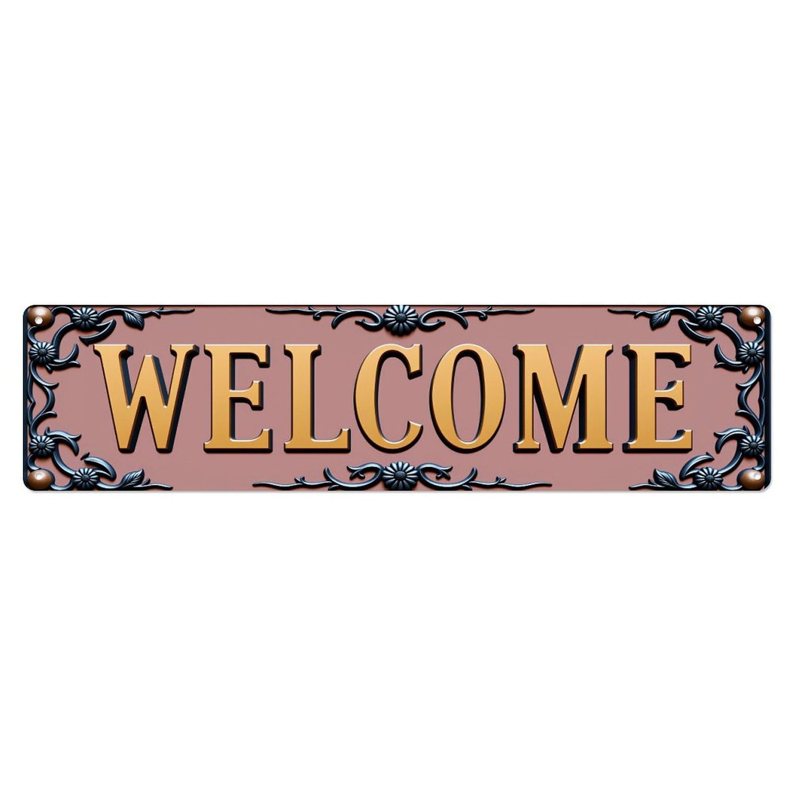 Welcome Sign Ornate Frame Gold Text Tin Sign Vintage Metal Poster Retro Bar, Home, Man Cave, Kitchen, Laundry Room Wall Art Decor Gift 4x16 Inch