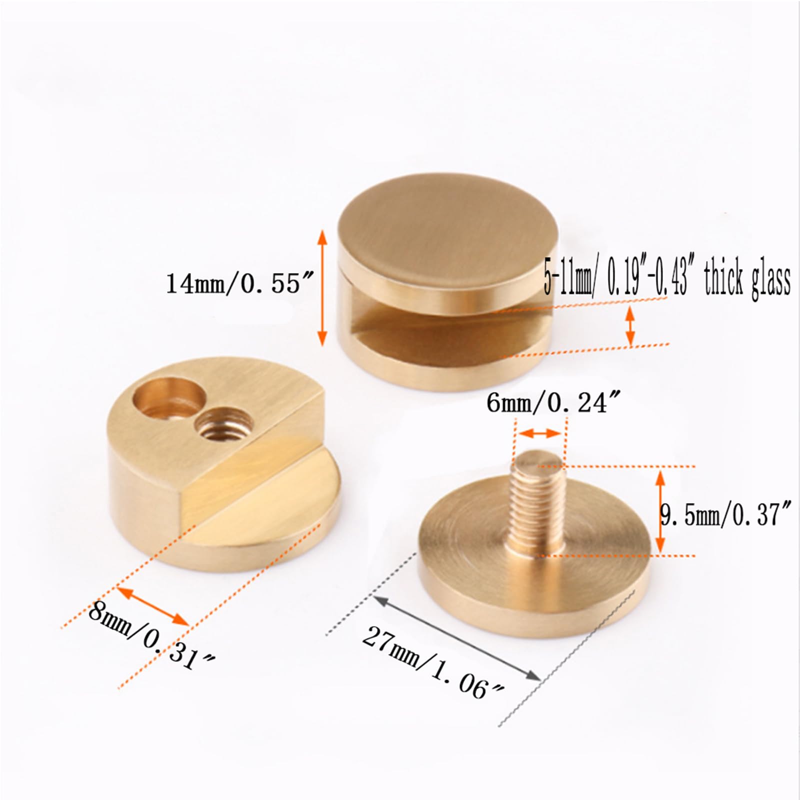 4er Set Runde Glasclips Aus Messing – Wandhalterung Für Spiegel (5–11 Mm Dick) In Gold