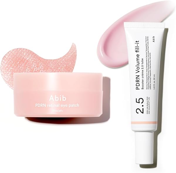Dúo Reafirmante PDRN Retinal de Abib: Parches Oculares PDRN Retinal con Glow Jelly, 60 unidades y Crema Booster Volume Fill-It PDRN 1.01 fl oz | Parches Oculares y Crema con Péptidos y Retinal para Frente, Líneas de Expresión, Cuello