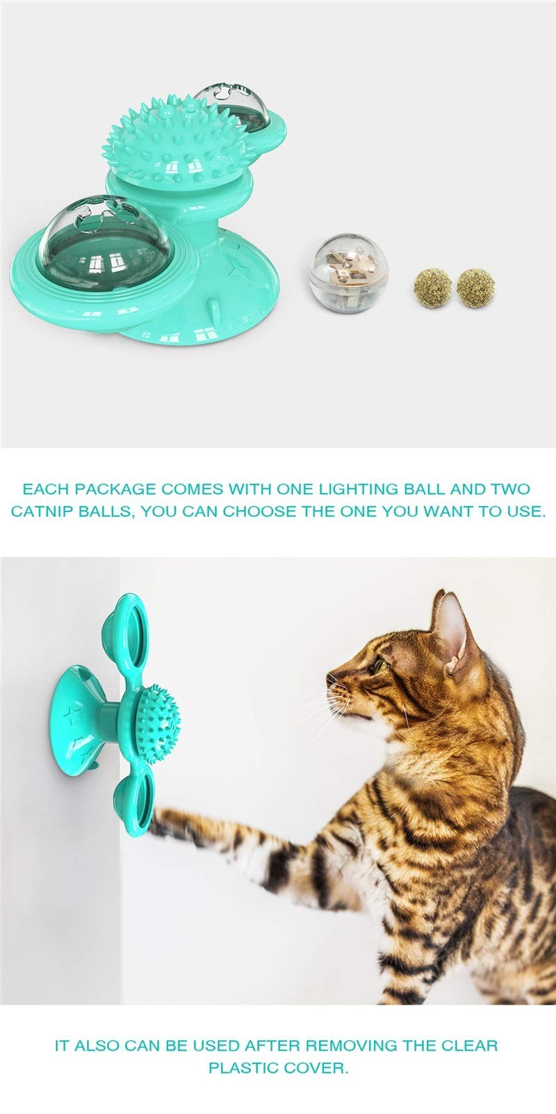 MU Gato Molino de Viento Juguete Divertido Masaje Gato Gato Rotatable Juguetes con Catnip Led Dientes de Bola Limpieza Productos para Mascotas para Dropshipping,Azul,sin Caja