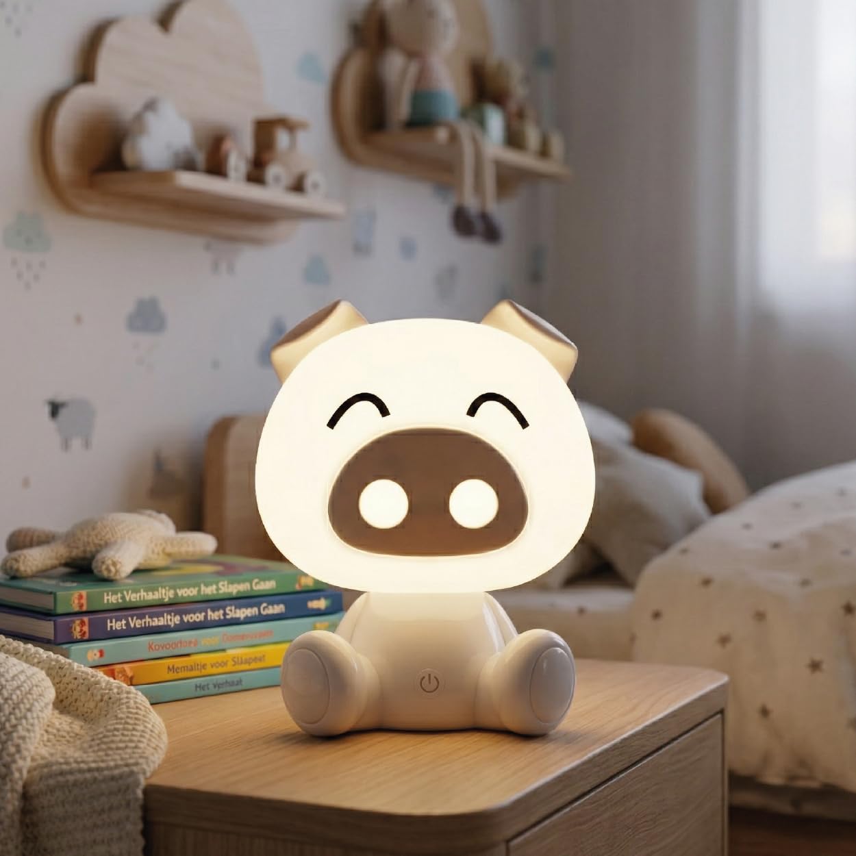 Luxus Europe - Veilleuse enfant Piggy Rose - Veilleuse LED sans fil pour enfants – Rechargeable par USB-C – 7 couleurs RGB – Lampe de table pour chambre d’enfant